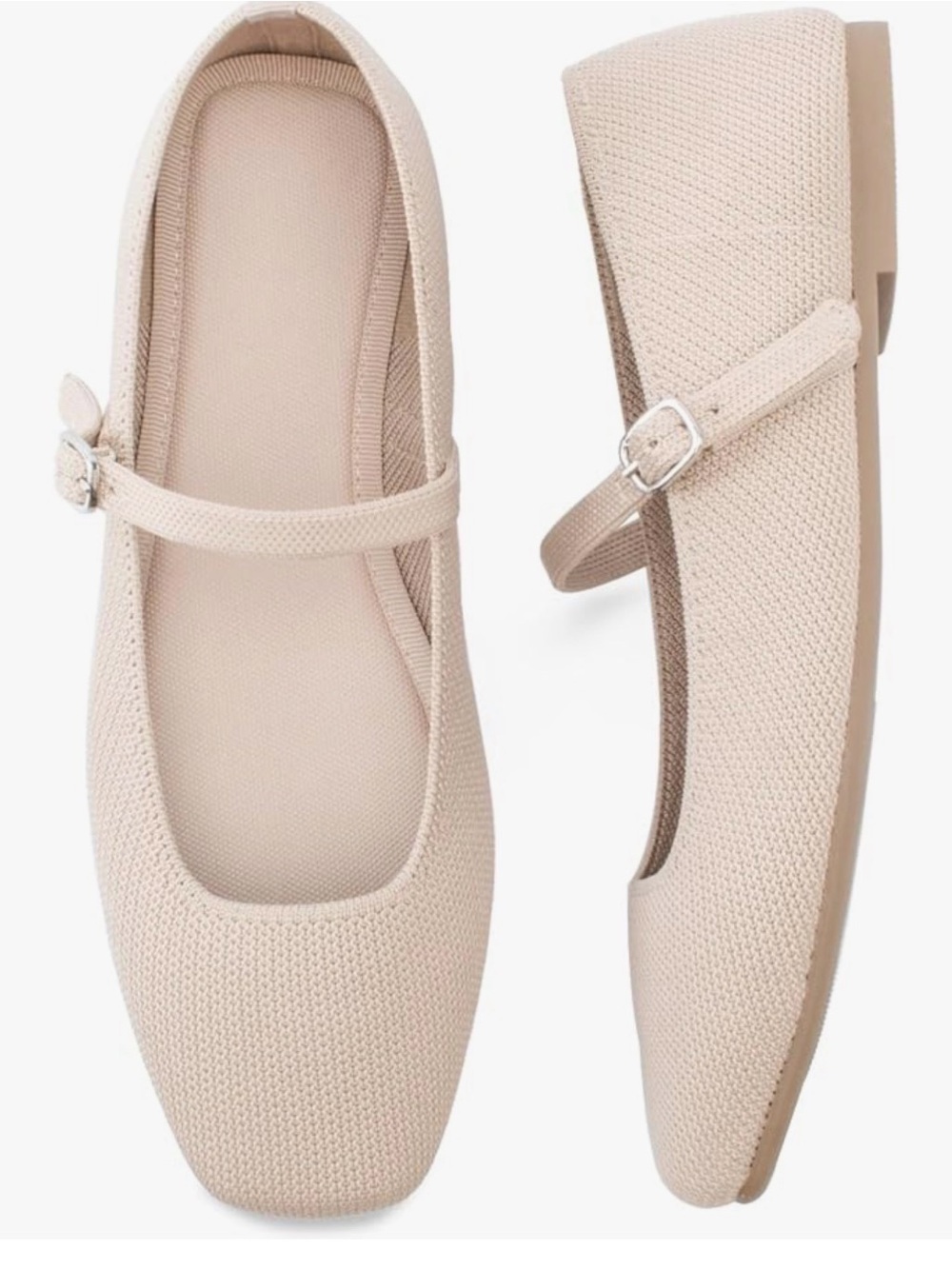 Women’s Beige Mary Jane Flats - Minimal Knit Loafers